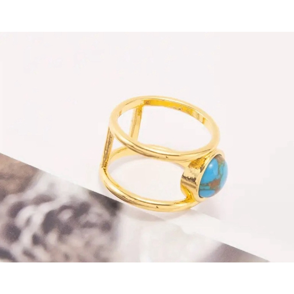 NEW Women’s‎ Turquoise Gold Filled Band, Bar Ring, Jewelry, Gift, Size 8 - Picture 6 of 11